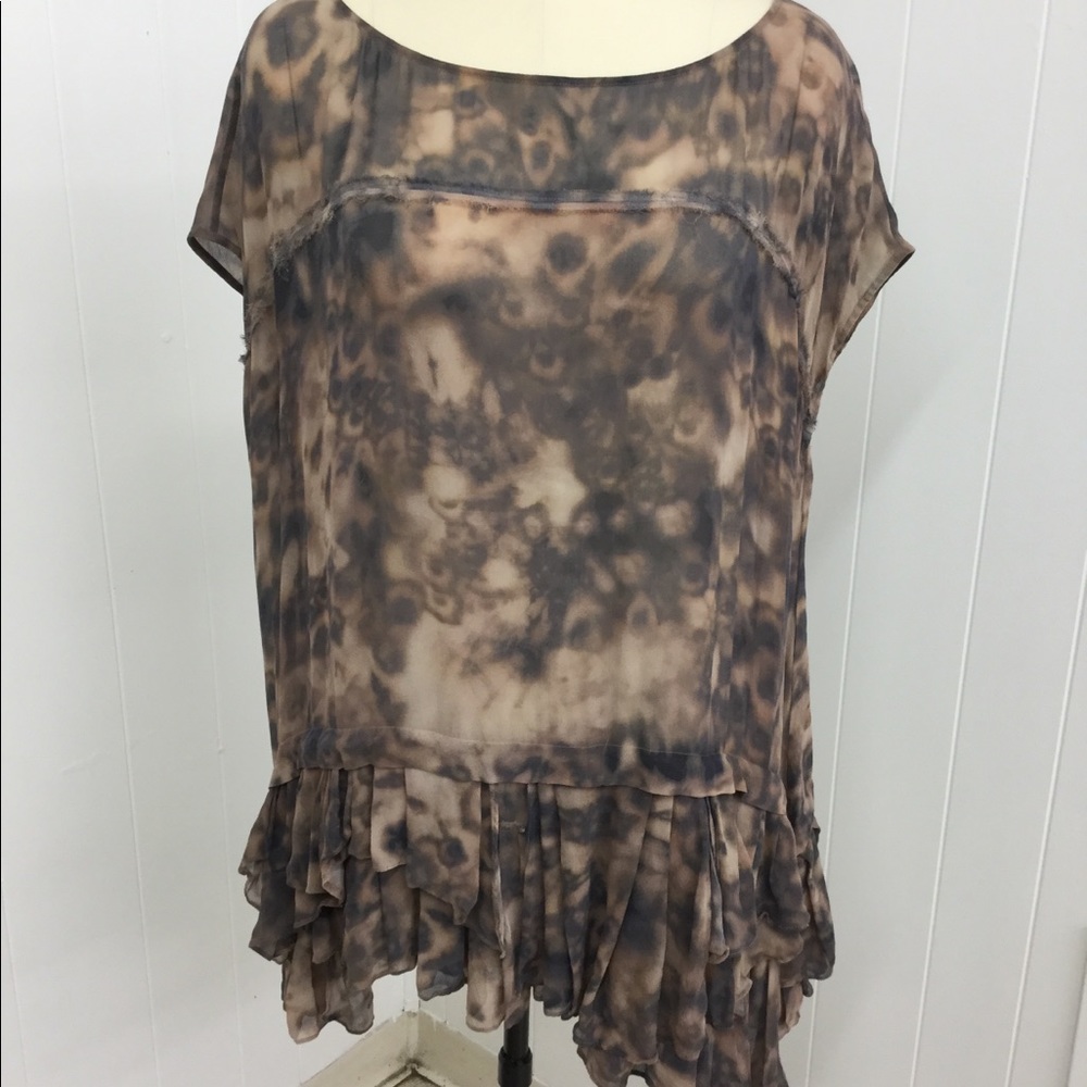 All Saints Brown Tie-Dye Ruffled Tunic